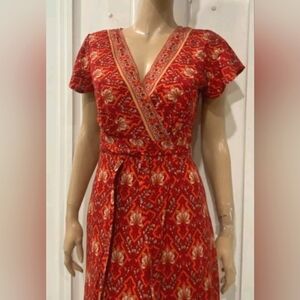Pretty Garden Floral Orange Red Long Maxi Wrap Dress NWT! Size L